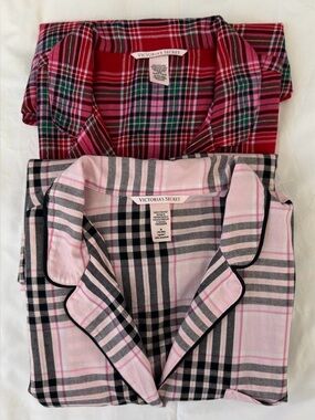 Set of Two Victoria’s Secret Plaid Pajama Top Pink and Red Size M